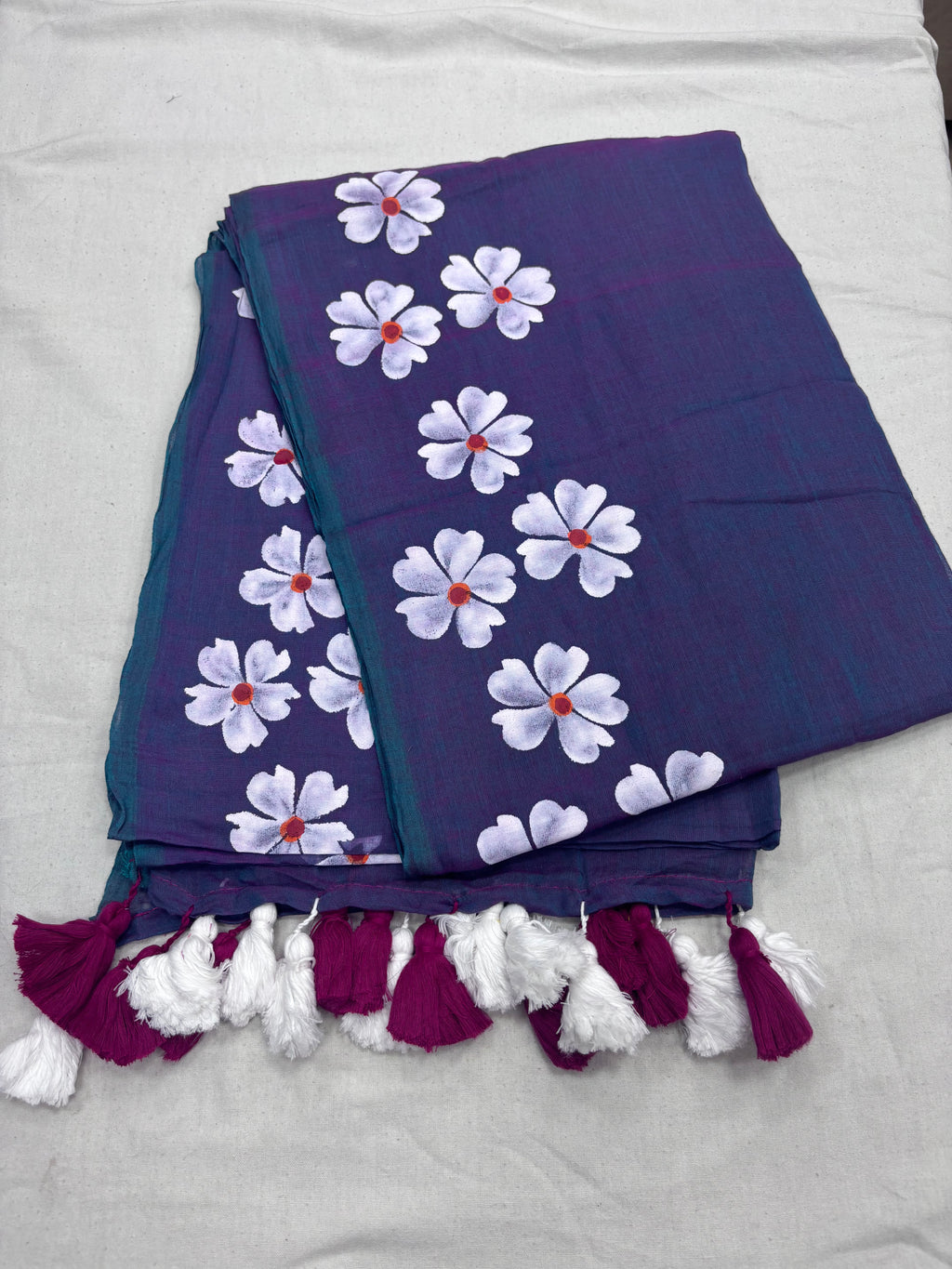 Painted cotton Mulmul saree