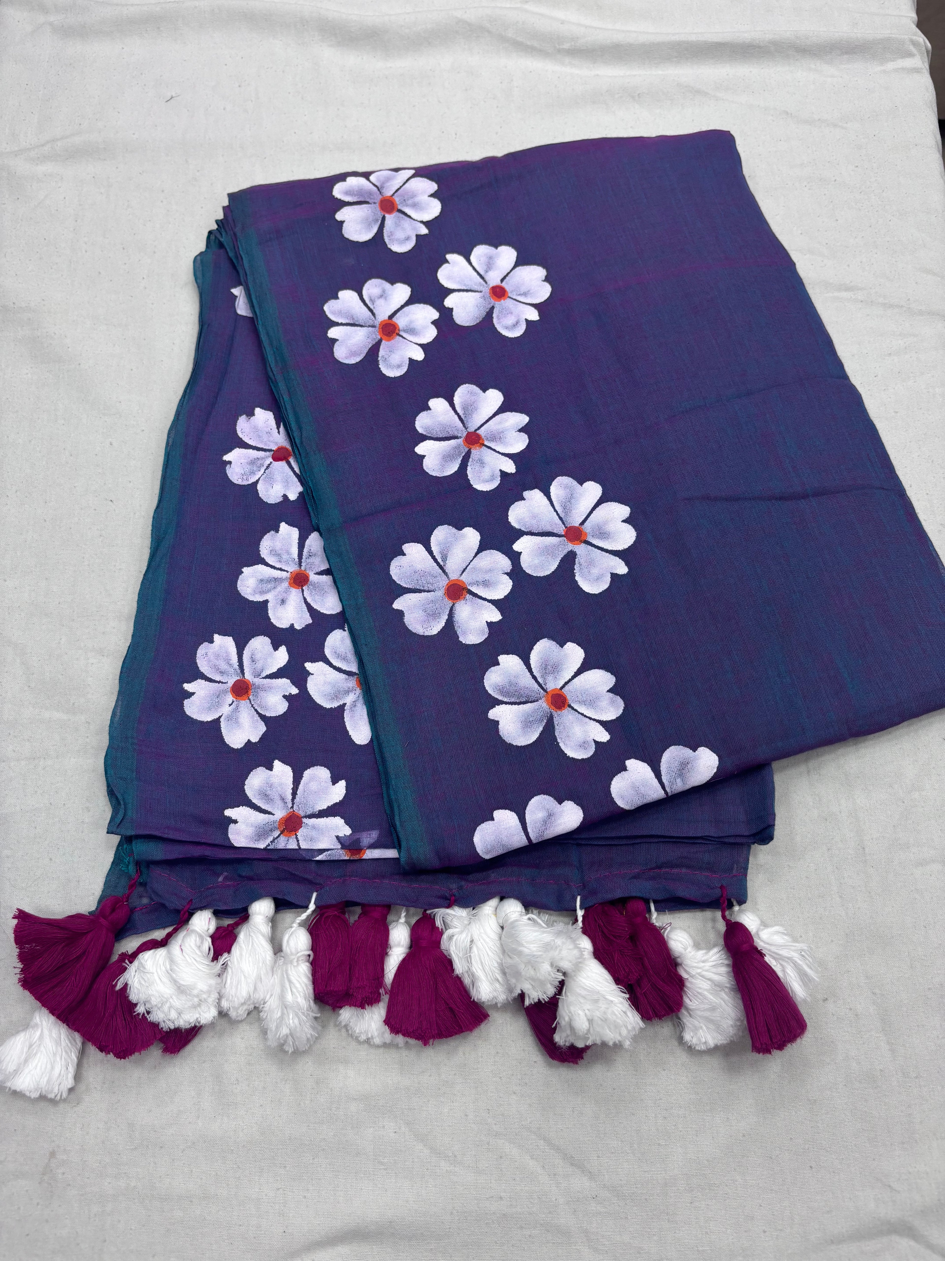 Painted cotton Mulmul saree