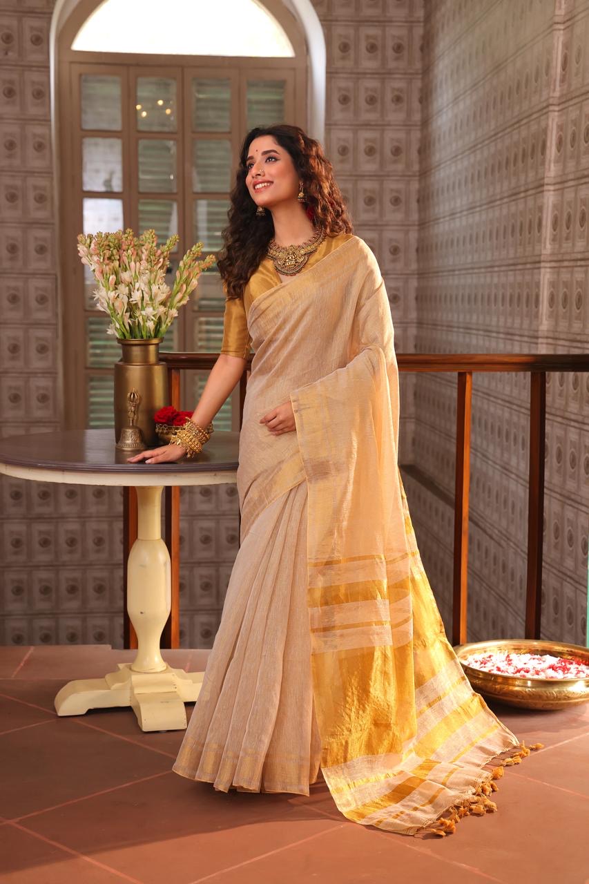 Linen Tissue Saree with Blouse