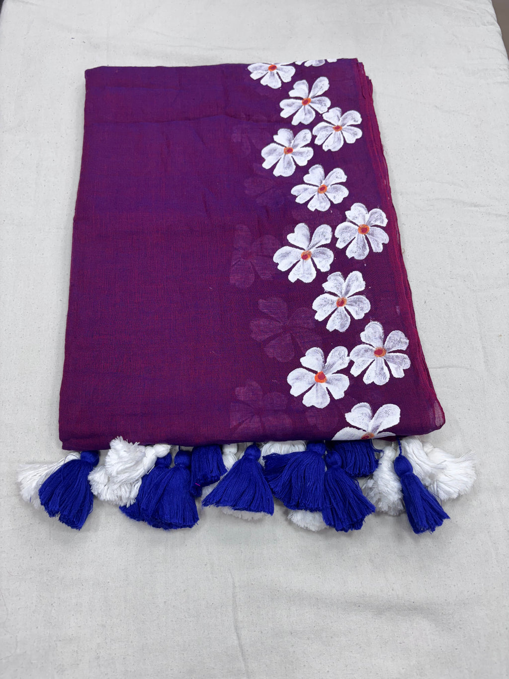 Painted cotton Mulmul saree
