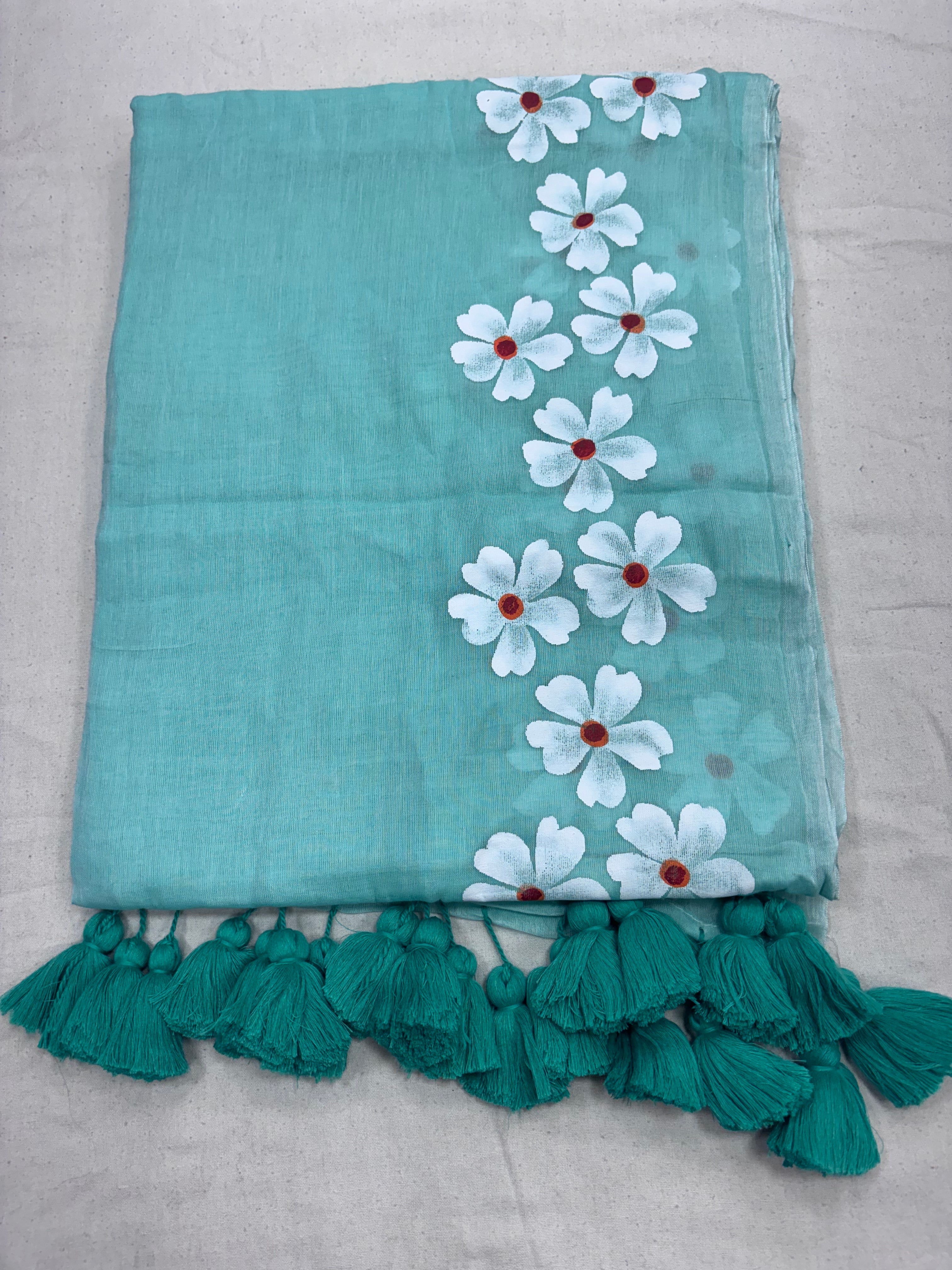 Painted cotton Mulmul saree