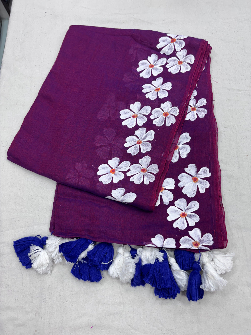 Painted cotton Mulmul saree