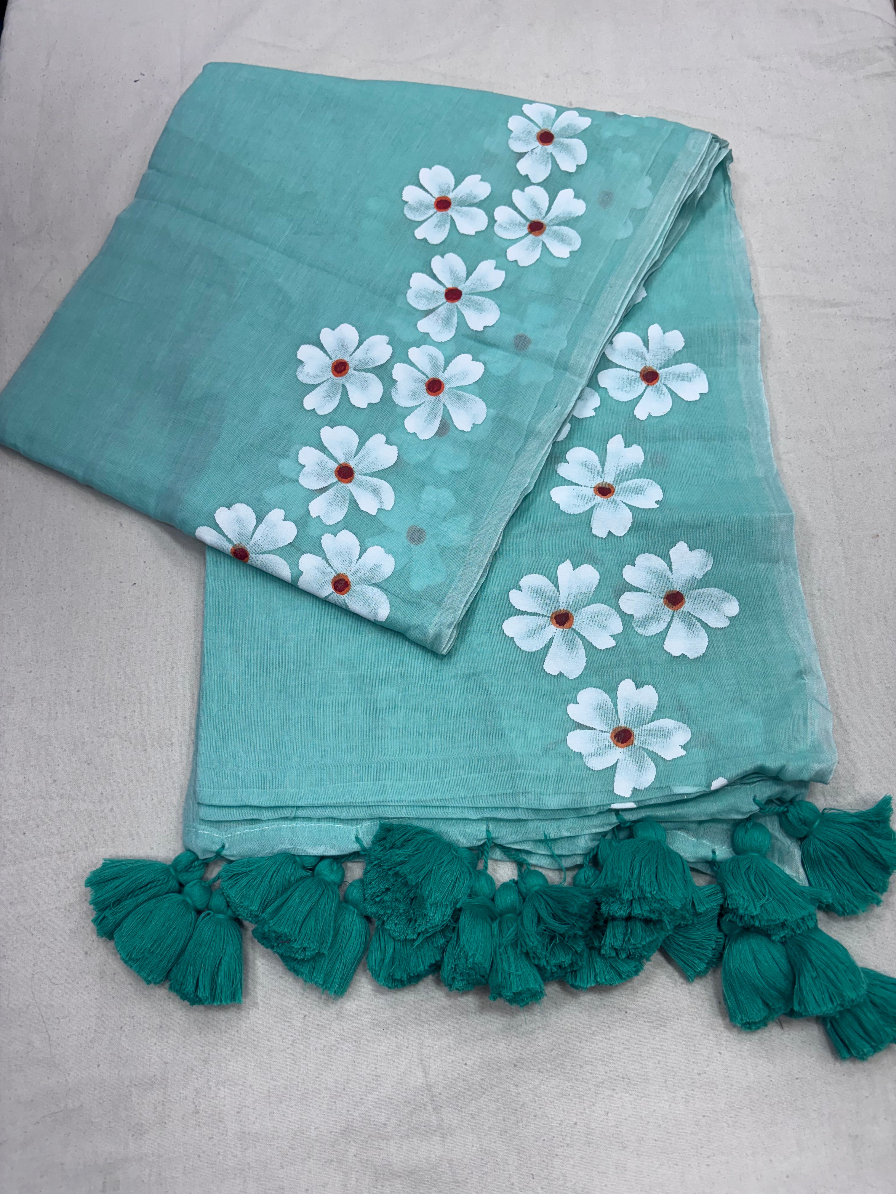 Painted cotton Mulmul saree