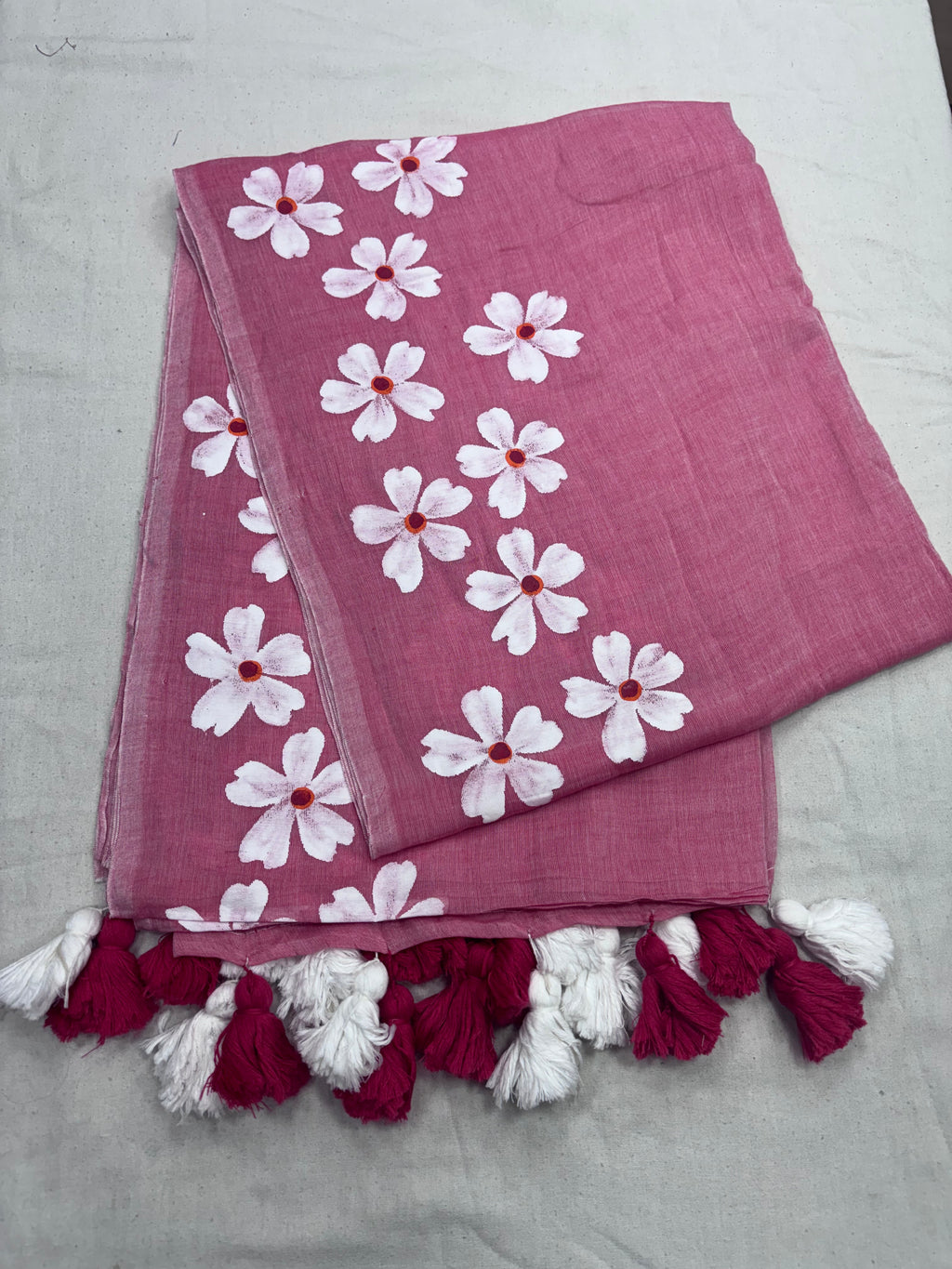 Painted cotton Mulmul saree