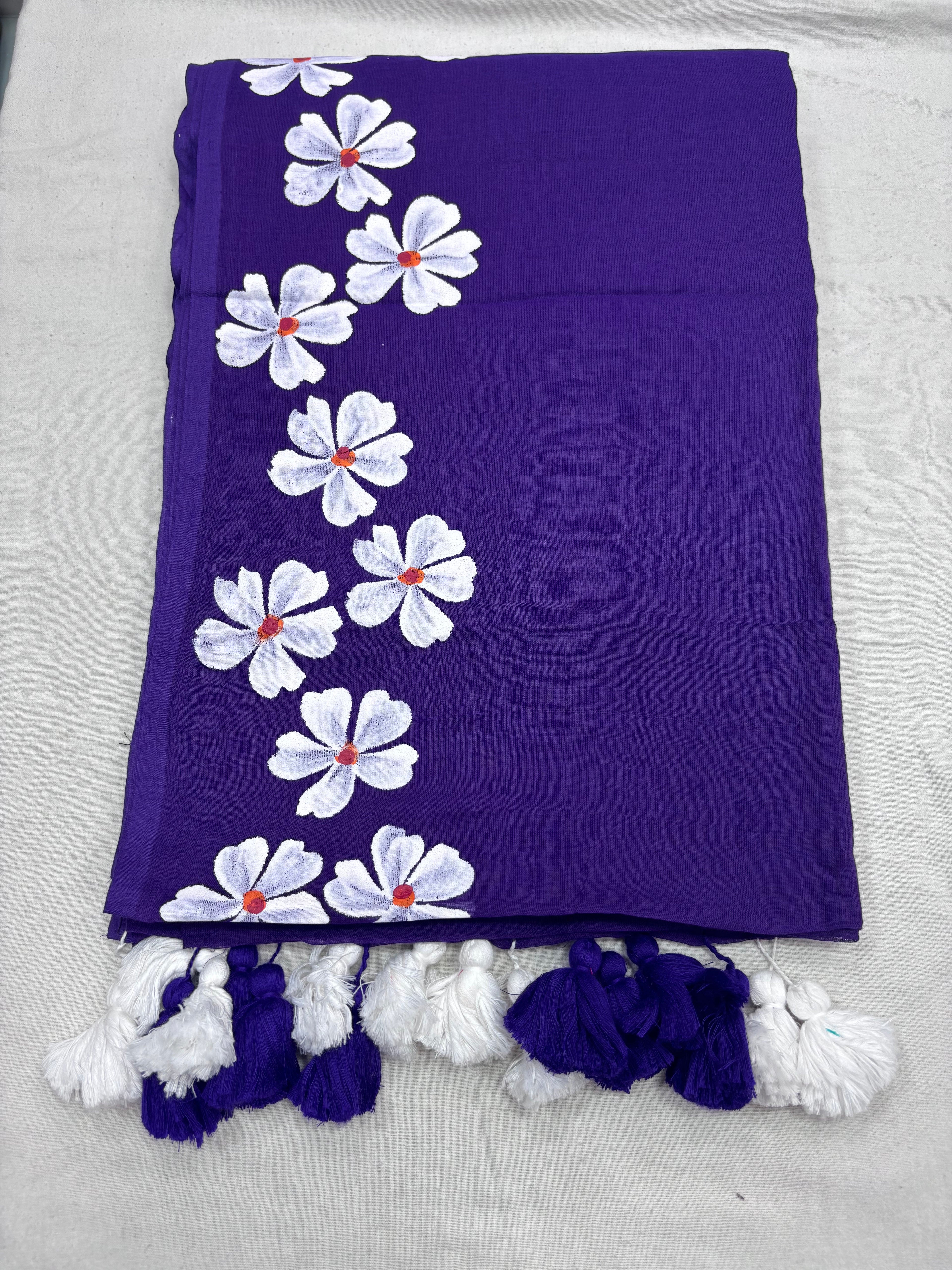 Painted cotton Mulmul saree