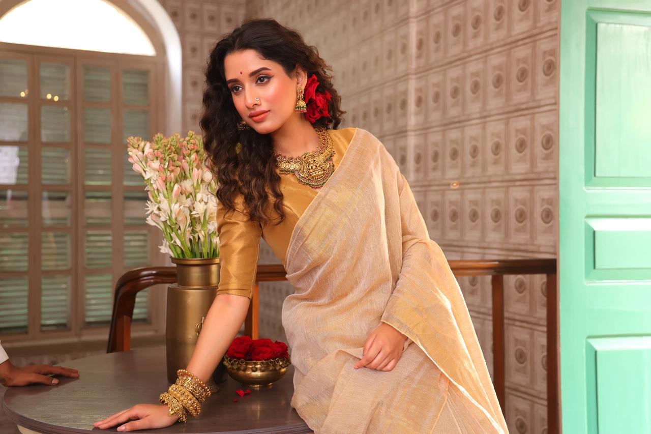 Linen Tissue Saree with Blouse