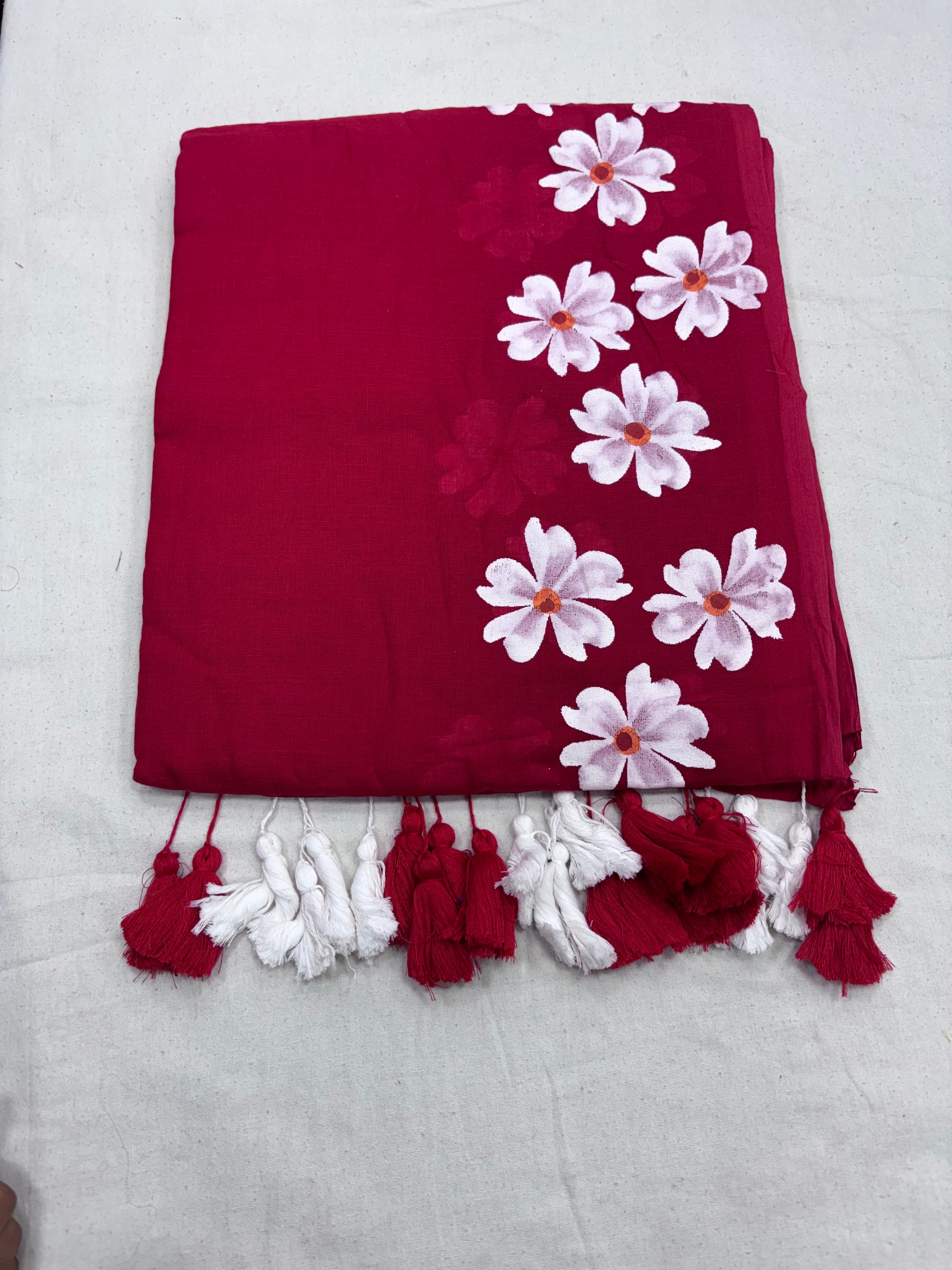 Painted cotton Mulmul saree