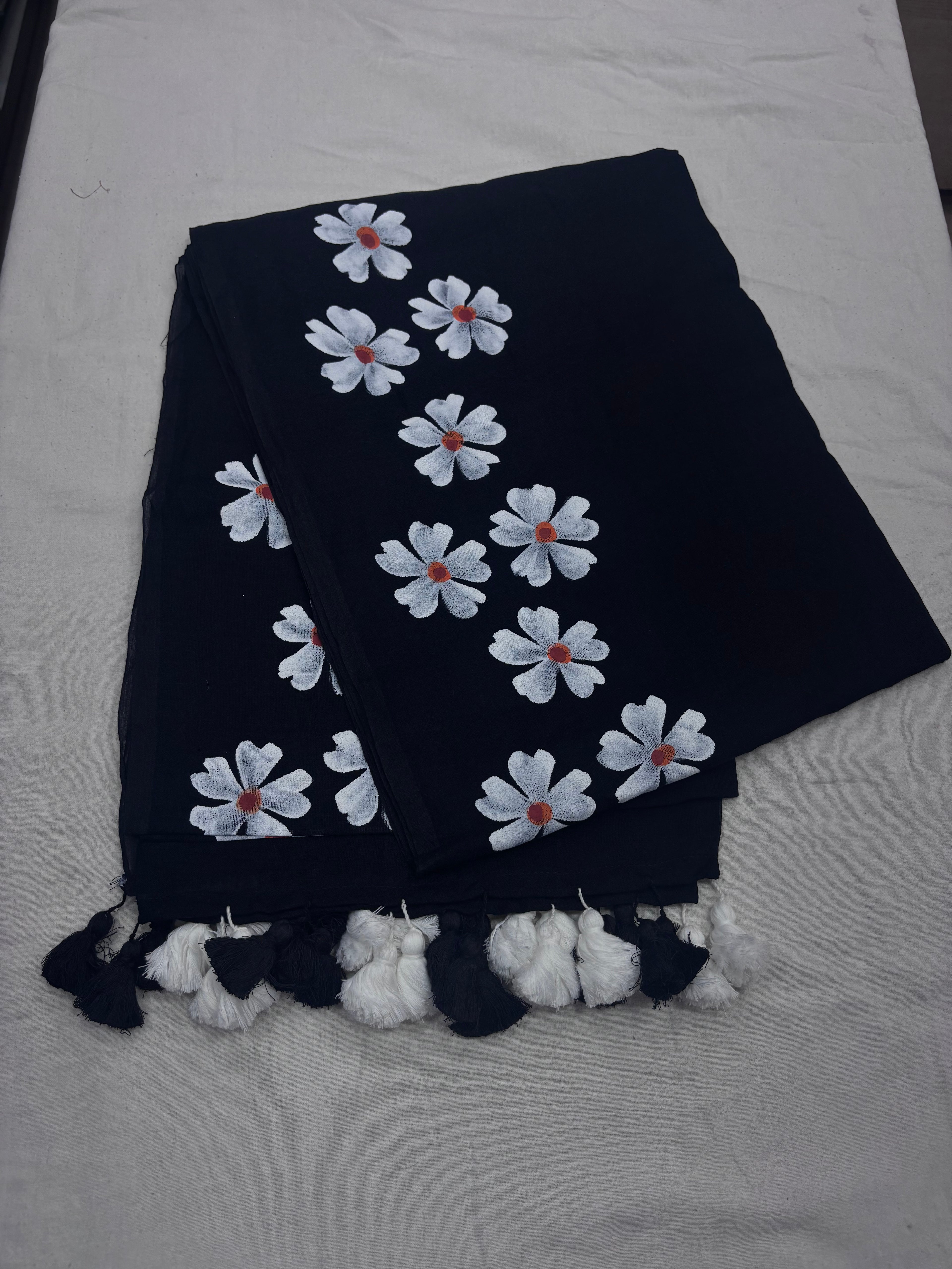 Painted cotton Mulmul saree