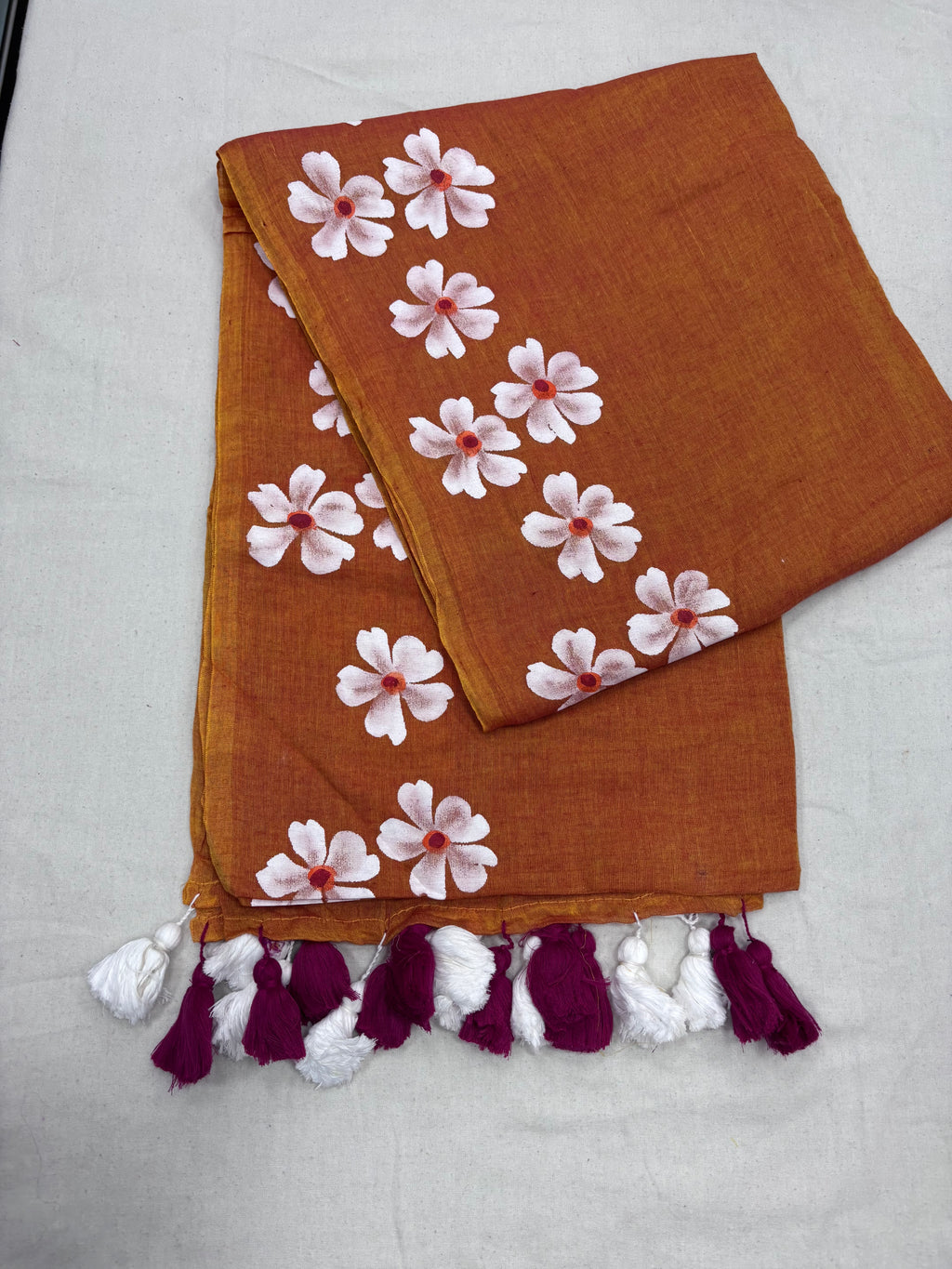 Painted cotton Mulmul saree