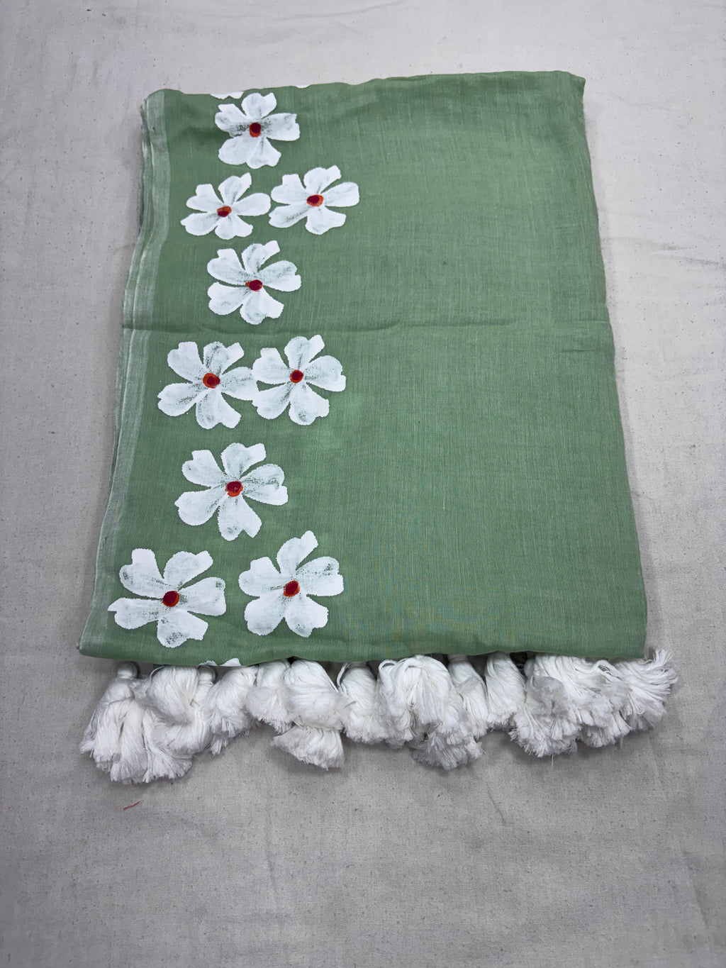 Painted cotton Mulmul saree