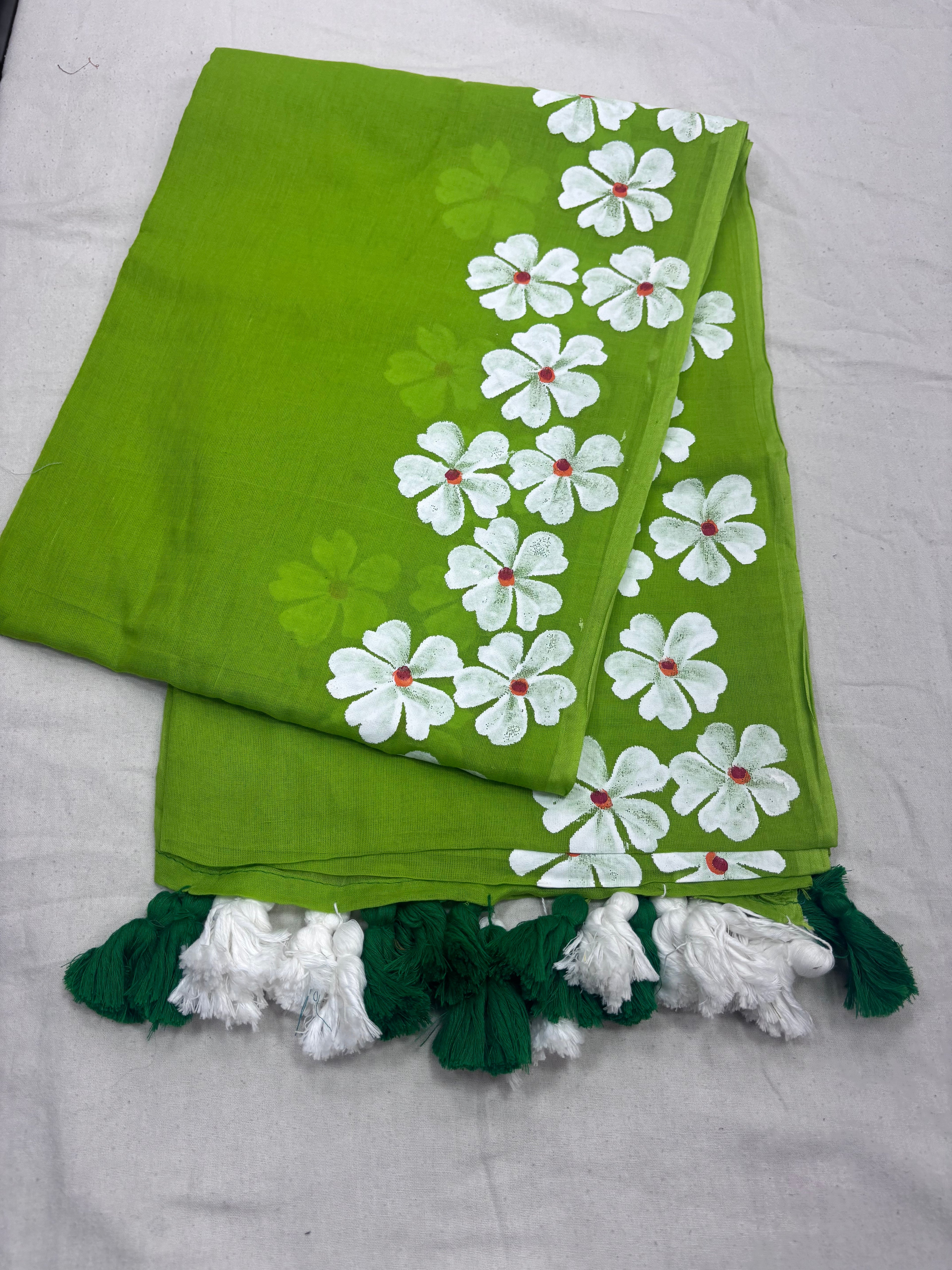 Painted cotton Mulmul saree