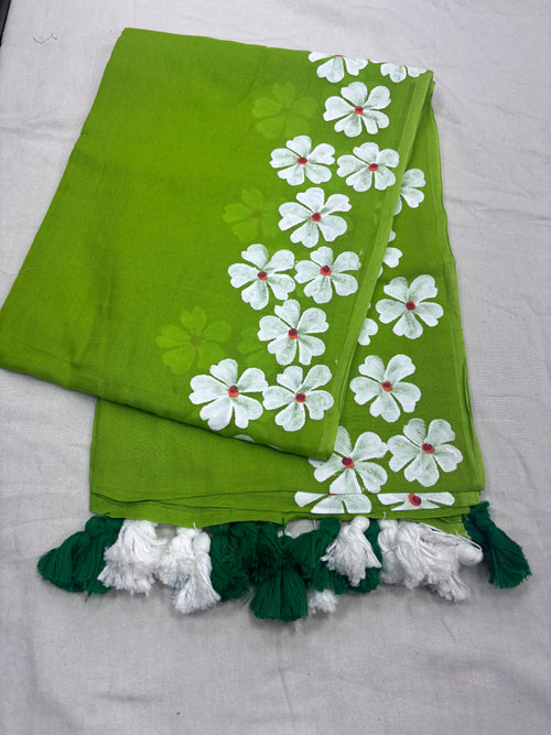 Painted cotton Mulmul saree