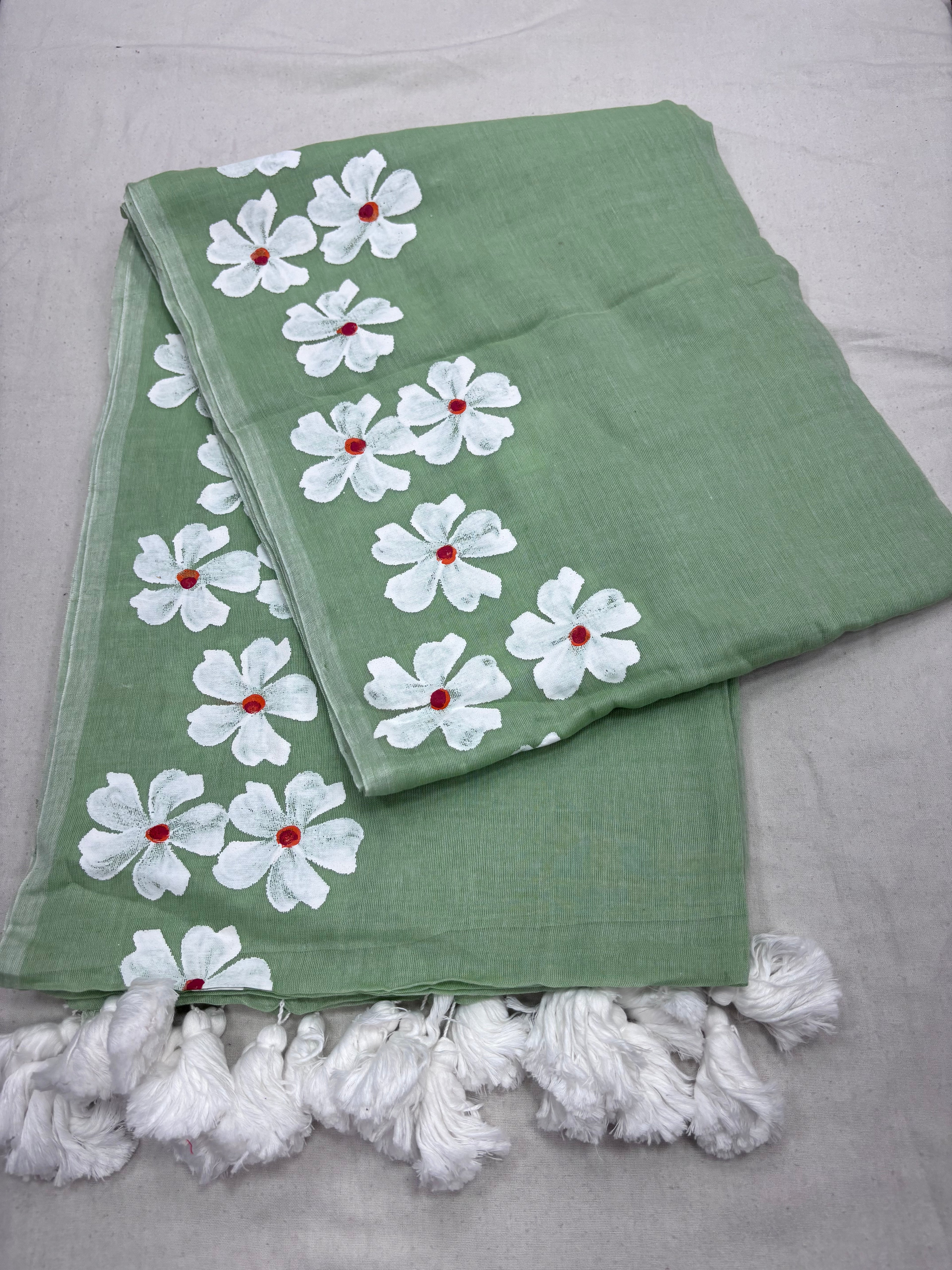 Painted cotton Mulmul saree