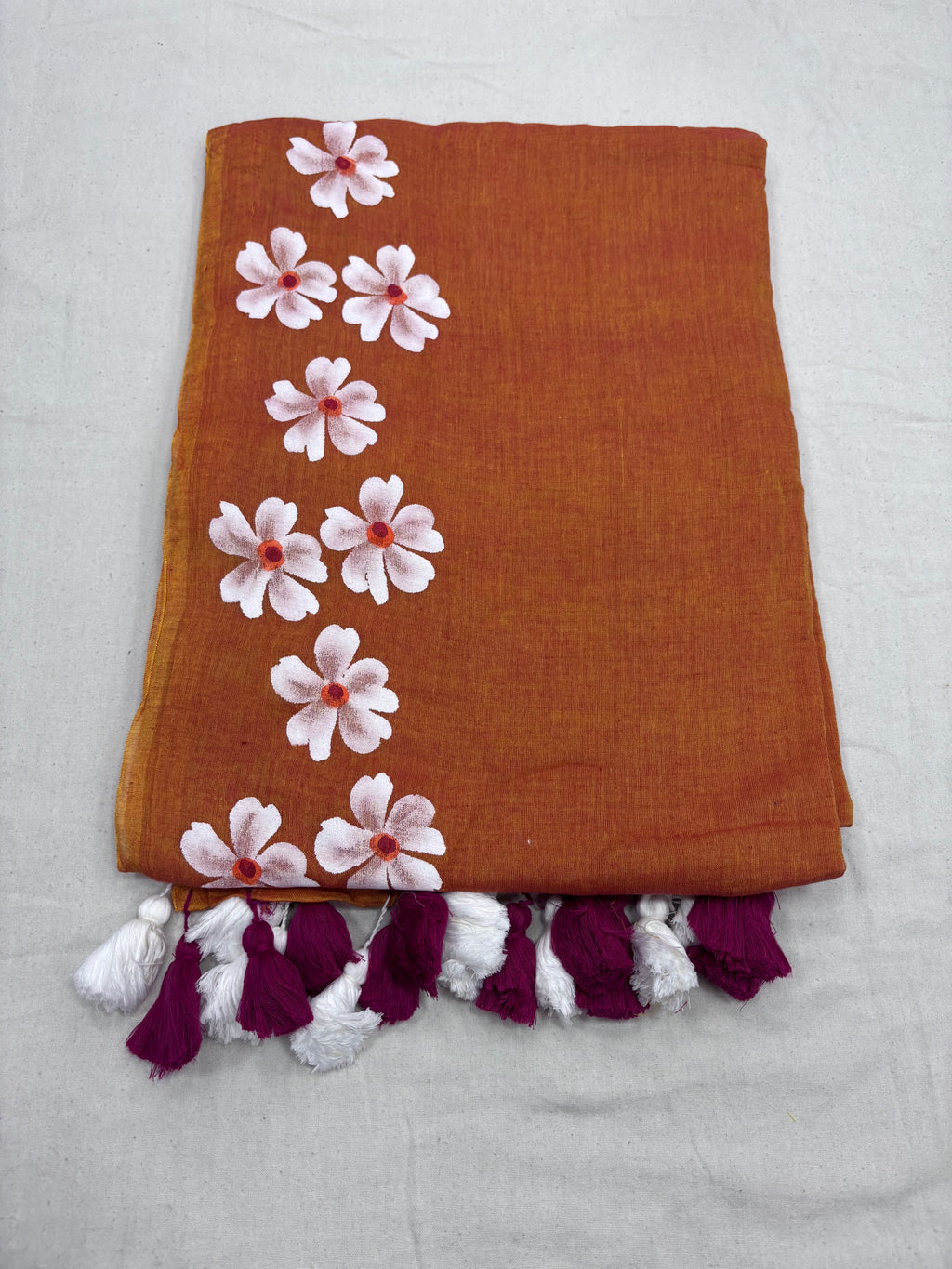 Painted cotton Mulmul saree