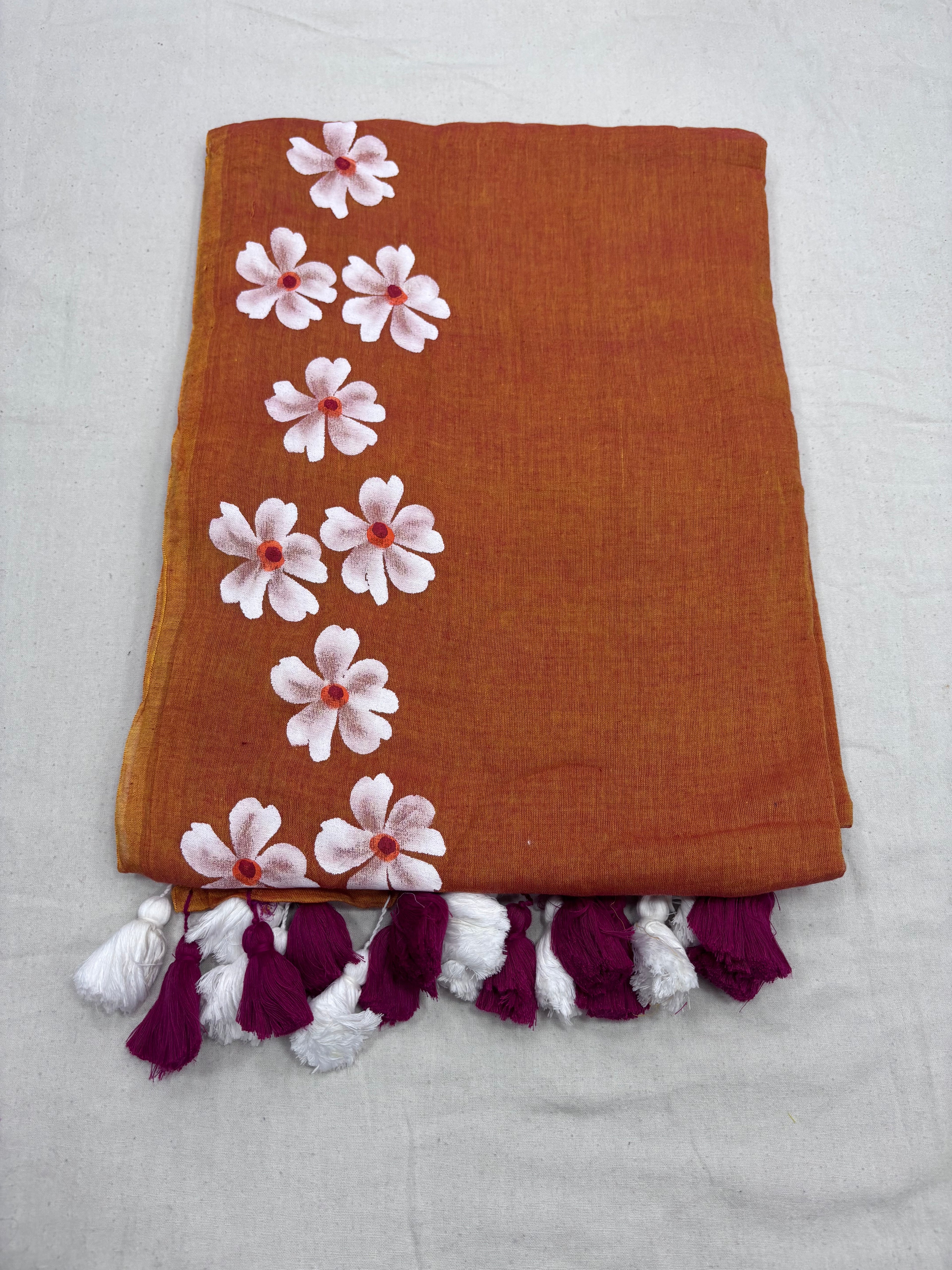 Painted cotton Mulmul saree