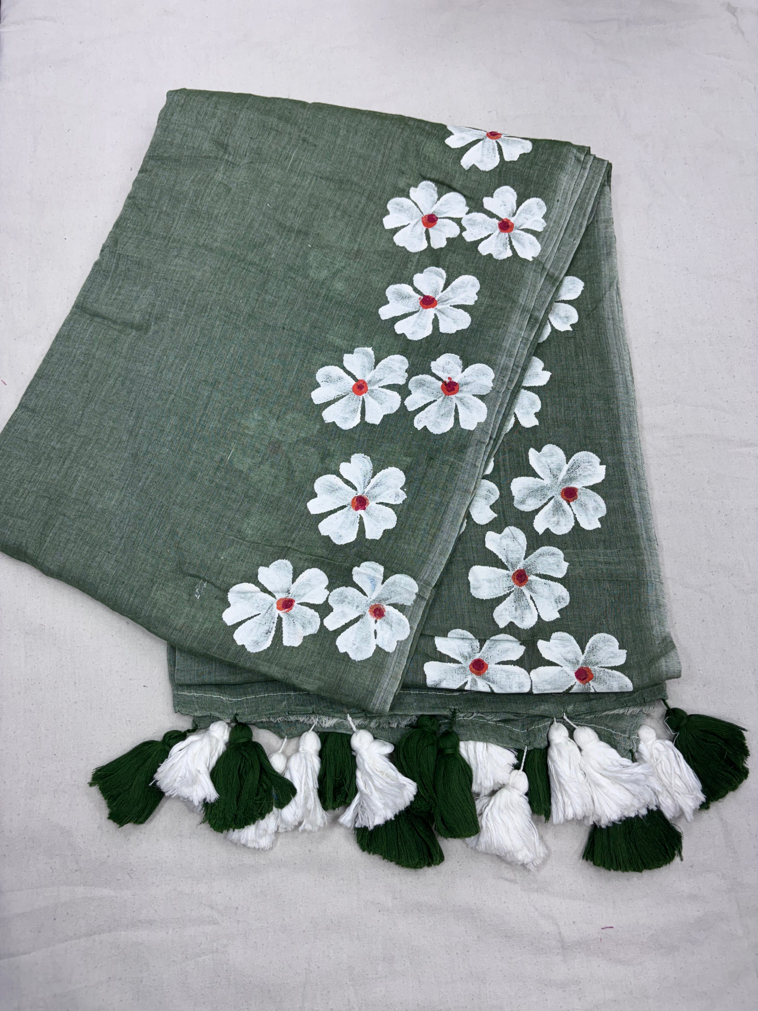 Painted cotton Mulmul saree