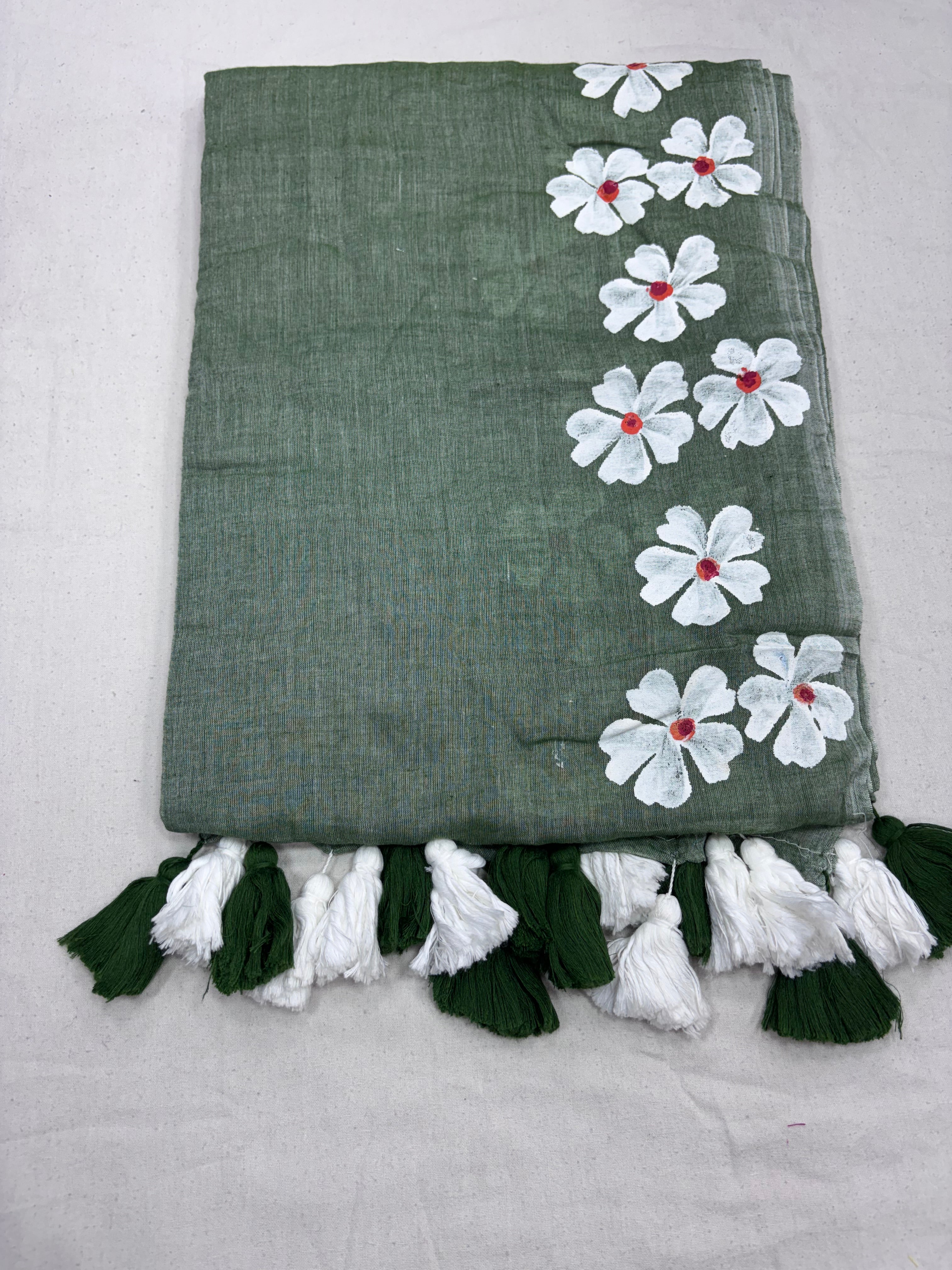 Painted cotton Mulmul saree