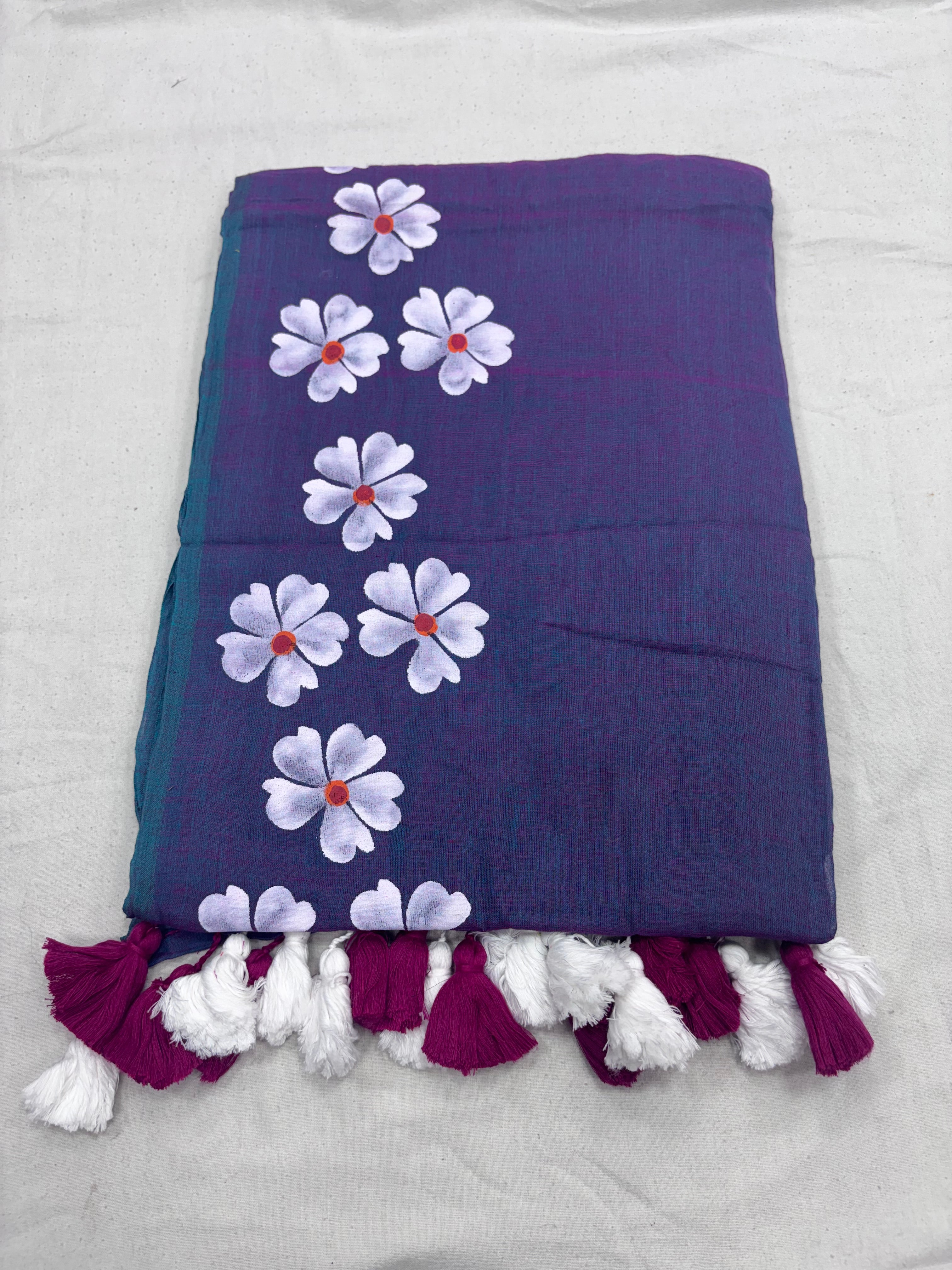 Painted cotton Mulmul saree
