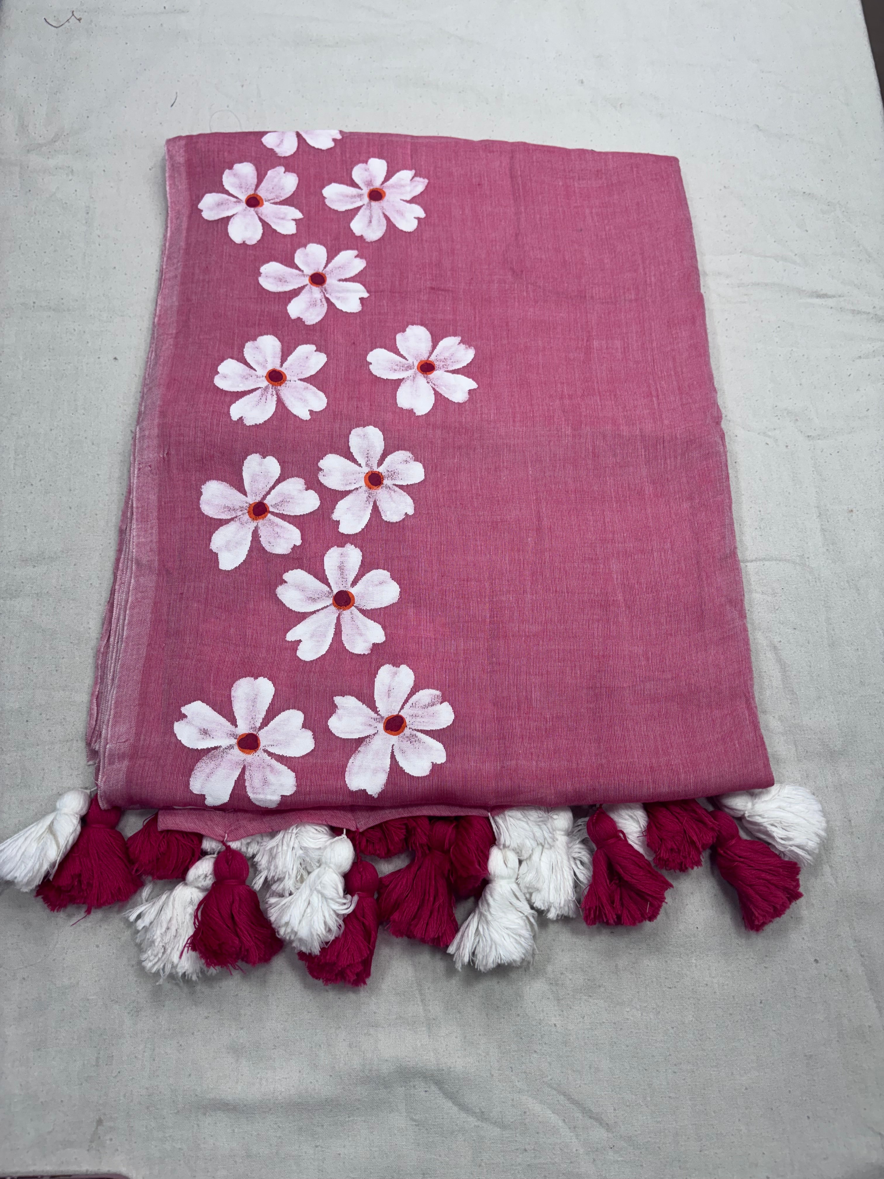 Painted cotton Mulmul saree